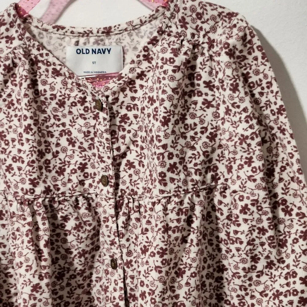 OLD NAVY Long-Sleeve Button-Front‎ Corduroy Swing Dress for Toddler Girls 4T